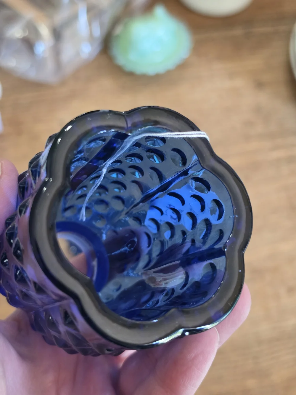 Wilkerson Fenton Cobalt Blue Uranium Hobnail Glass Fairy Lamp